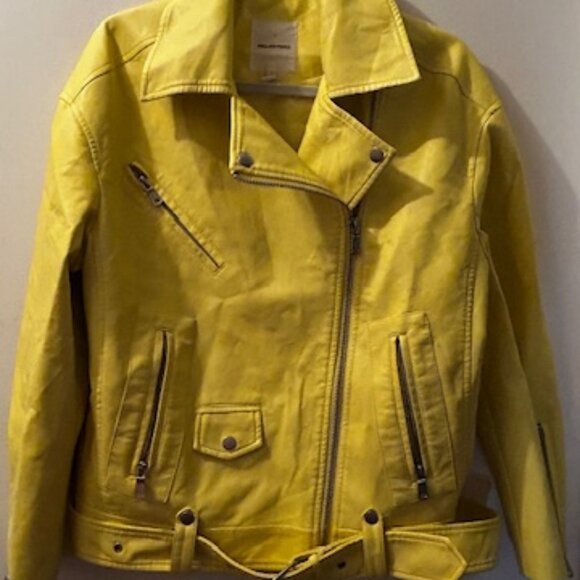 Avec Les Filles Jackets & Blazers - Avec Les Filles Bright Yellow Relaxed Lined Vegan Leather Boho Moto Zip Jacket